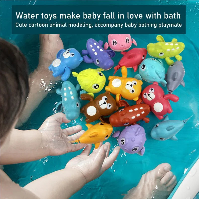 1PCS Toddler Bath Toys Cute Cartoon Swimming Shark Clockwork Wagging Tail Rotating Device Beach Baby Bath Tub Wind Up Toy