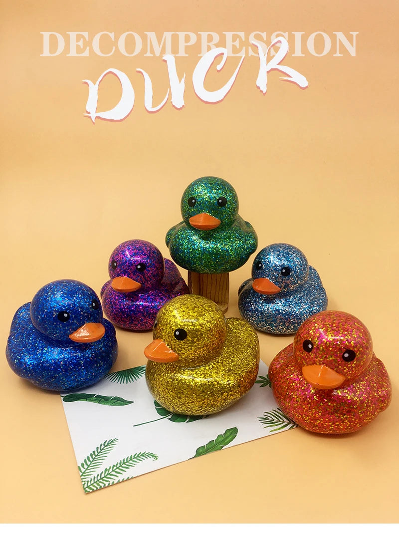 6PCS/SET Squeeze-sounding Dabbling 80MM Rubber Ducks Baby Shower Water Bathing Floating Toys Vinyl Glitter Duck With BB Sounds