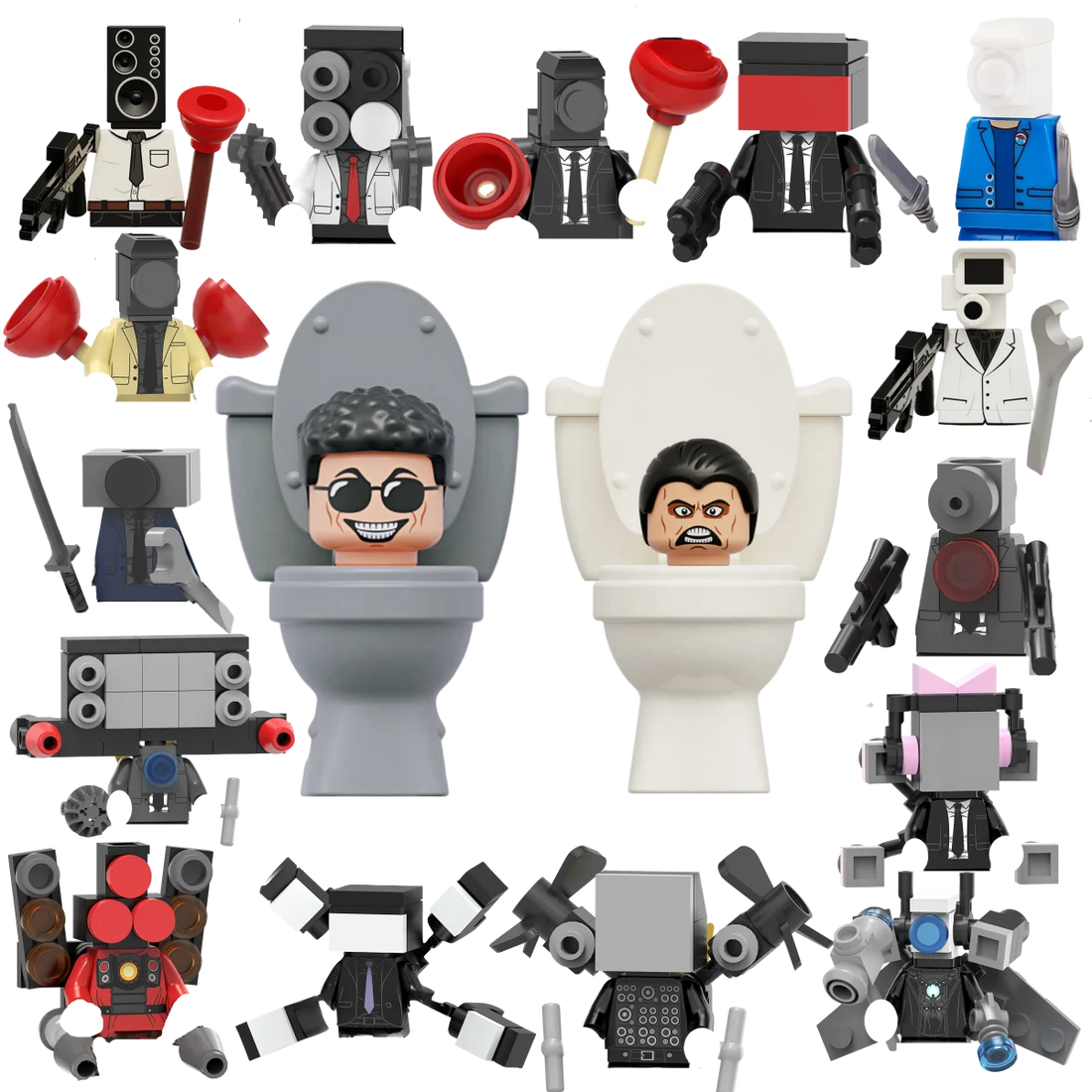 Skibidi Toilet Cartoon Bricks – TV Man, Cameraman &amp; Speakerman Toys