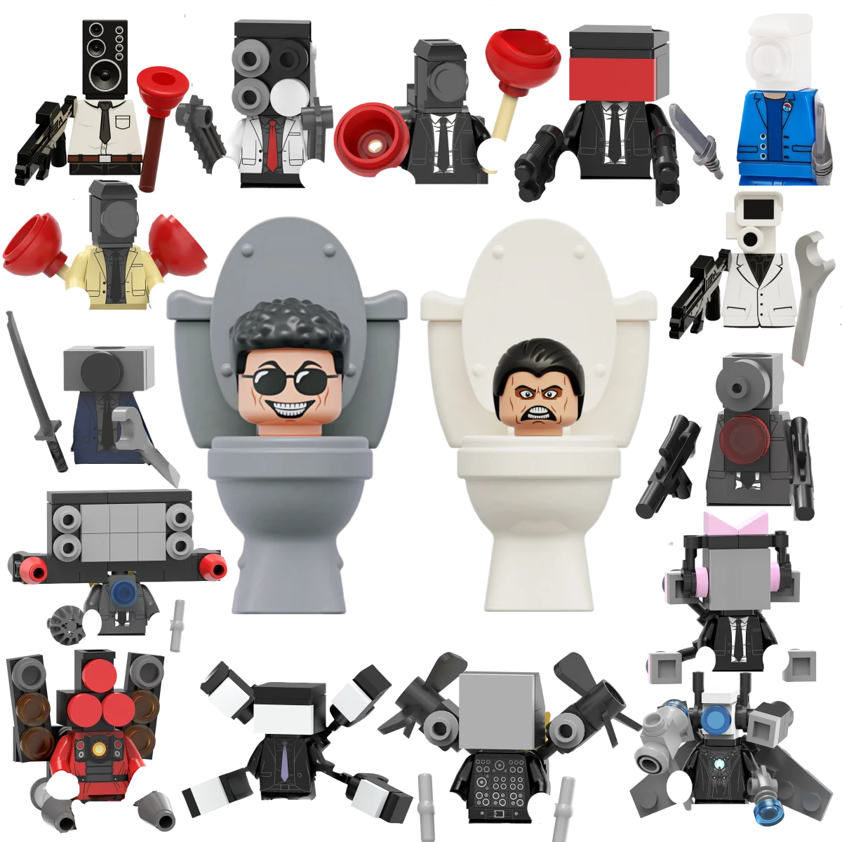 Skibidi Toilet Cartoon Bricks – TV Man, Cameraman &amp; Speakerman Toys