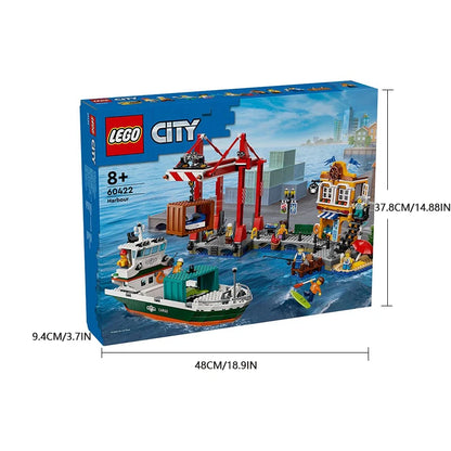 60422 LEGO City Seaside Harbor, with cargo ship toys, model container cranes, and boats, creative gift sets for boys and girls