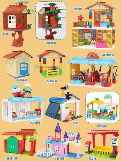 Big Building Block Accessories Compatible Duplos Houses Construction Furniture Pillar Fence Assembly Bricks Toys For Children