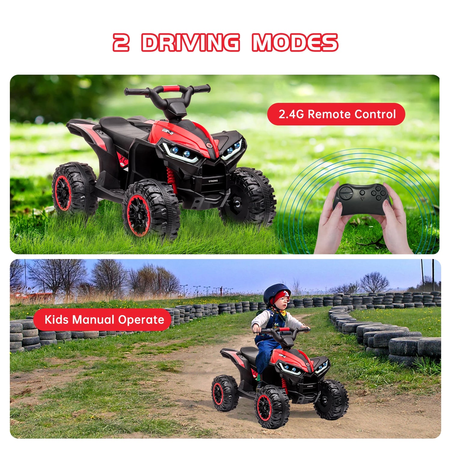 12V Kids Ride On ATV, Electric Battery, Powered Four Wheeler with Music, Led Lights, Soft Start, USB Port, and Treaded Tires