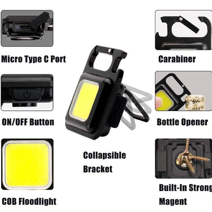 1-5PCS Mini LED Flashlight Portable COB Keychain Work Lights 500LM USB Charging Waterproof For Outdoor Walking Camping Lighting