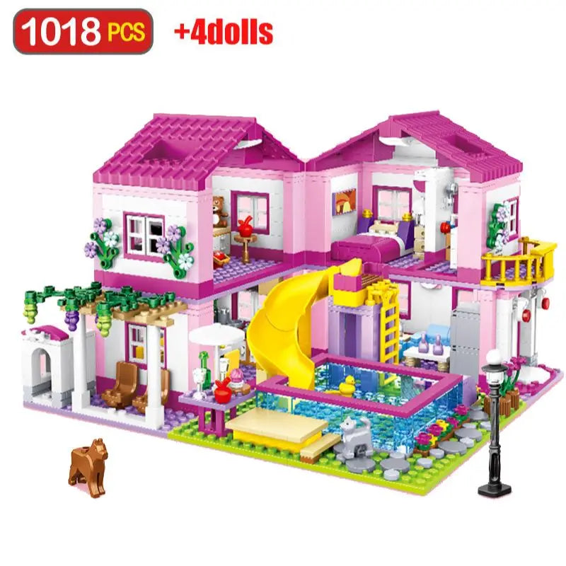 City House Summer Holiday Villa Castle Building Blocks Sets Figures Swimming Pool DIY Toy For Kids Friends Girls Birthday Gift