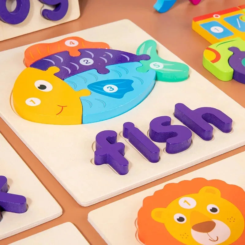 Wooden Alphabet Spelling Animals Puzzles for Toddlers,Montessori Educational Toys for 3+ Years Old Kids Boys and Girls