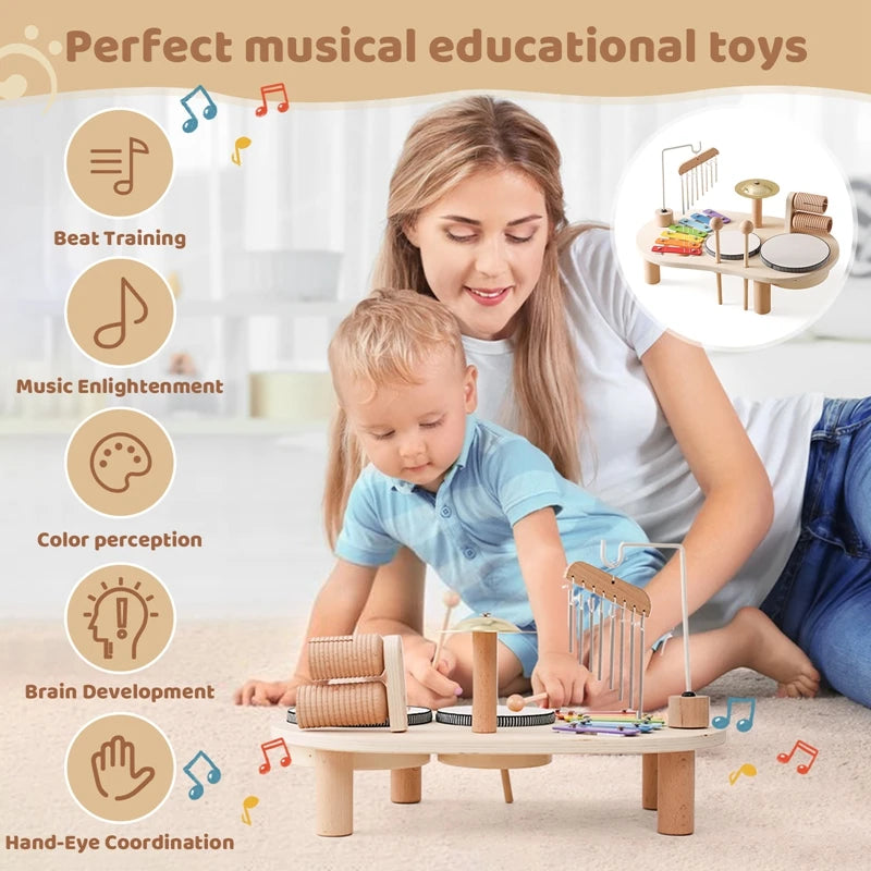 Baby Wooden Montessori Toys Bandstand Model Removable Set Mobile Drum Children Puzzle Learning Toys For Newborn Birthday Gift