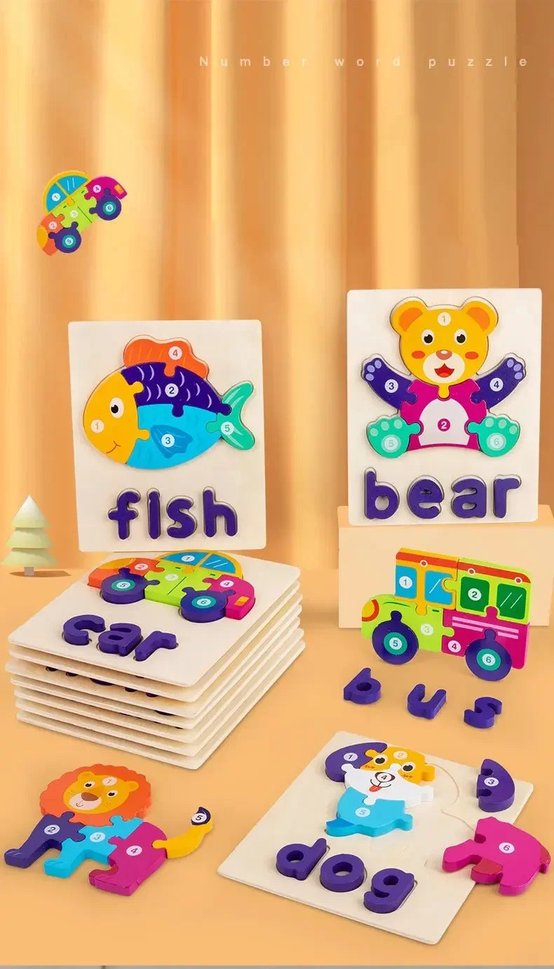 Wooden Alphabet Spelling Animals Puzzles for Toddlers Montessori Educational Toys for 3+ Years Old Kids Boys and Girls