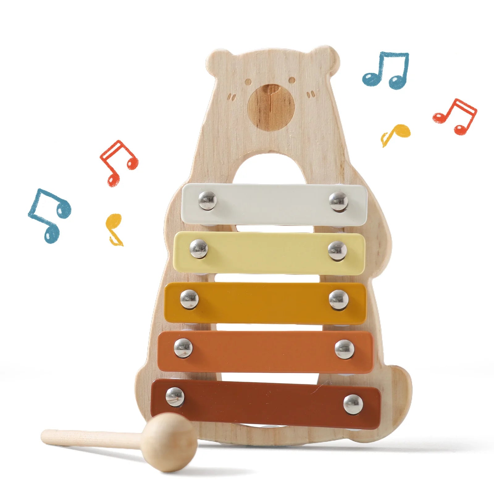 Baby Wooden Musical Instruments Toys Multifunctional Bear Shape Xylophone Octave Playing Musical Percussion Montessori Toys Gift