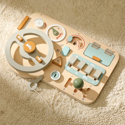 Baby Wooden Montessori Toys Steering Wheel Busy Board Wooden Sensory Toys for Toddlers Preschool Travel Learning Activities