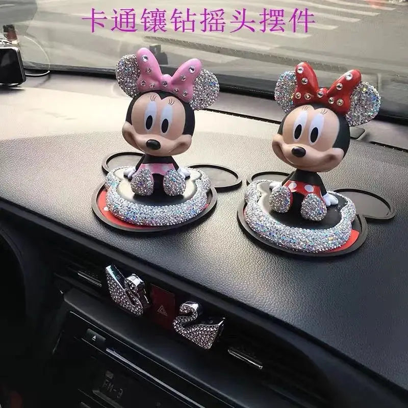 Disney Mickey Mouse Minnie Action Figure Cartoon Diamond Inlay Doll Model Kawaii Mickey Sculpture Desktop Car Ornaments Decor