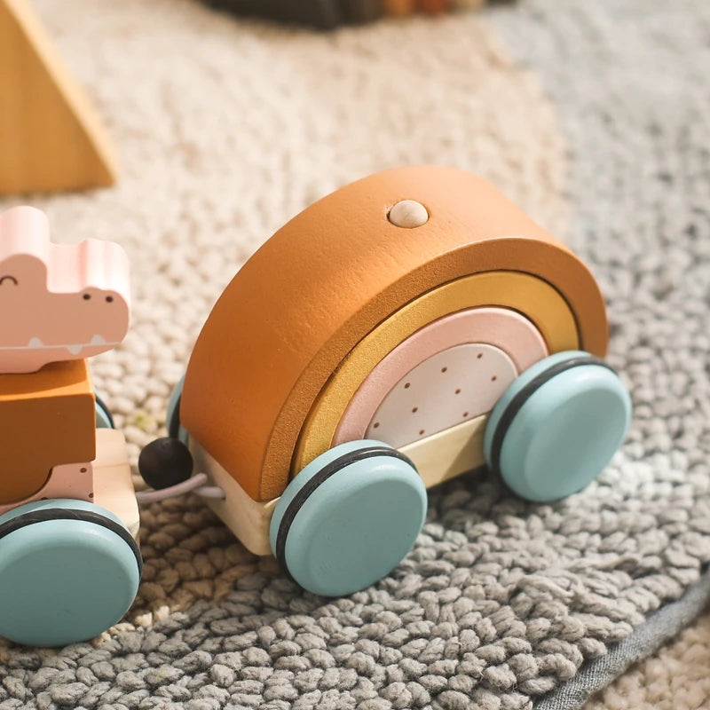 Baby Montessori Toys Wooden Train Baby Educational Toys Wooden Rainbow Blocks Trolley Baby Learning Toys Children Birthday Gifts