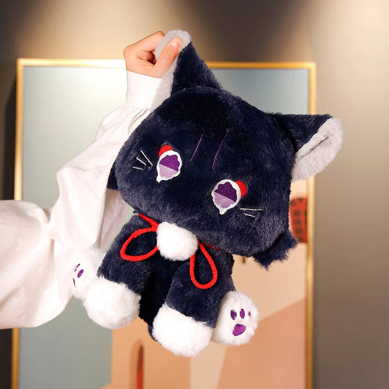 Game Genshin Black Cat Fluffy Impact Wanderer Pet Plush Toy Scaramouche Cat Cosplay Doll Soft Stuffed Pillow Christmas Gift