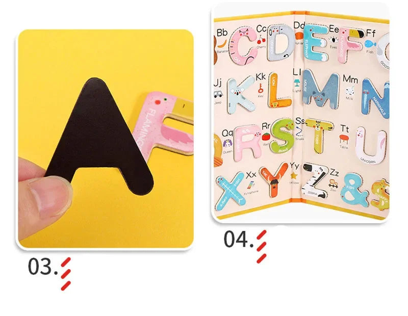 Baby Montessori Wooden Education Fridge Magnet 26 Alphabet Toys Learn Letter Matching Puzzle Magnetic Alphabet Book Toys For Kid