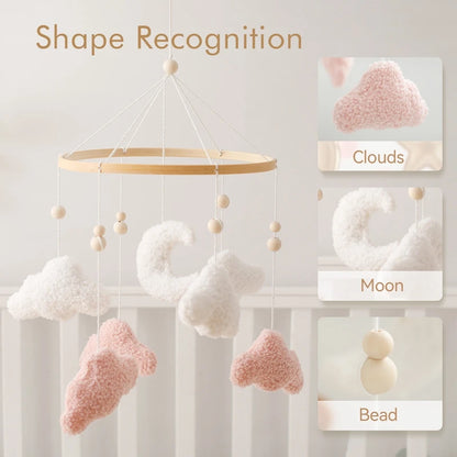 Baby Rattle Toys 0-12 Months Wooden Bed Bell Cartoon Cloud Lamb Hair Mobile Hanging Toy Hanger Crib Mobile Toy Bracket Kid Gifts