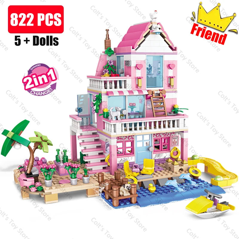 2024 Classic Seaside Villa Friends House Building Blocks Girl&