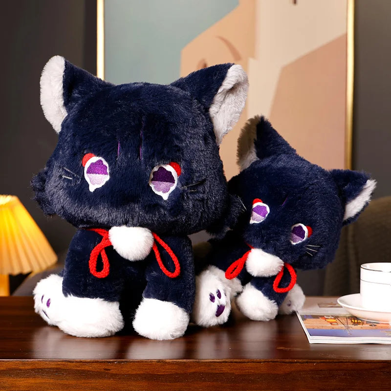 Game Genshin Black Cat Fluffy Impact Wanderer Pet Plush Toy Scaramouche Cat Cosplay Doll Soft Stuffed Pillow Christmas Gift