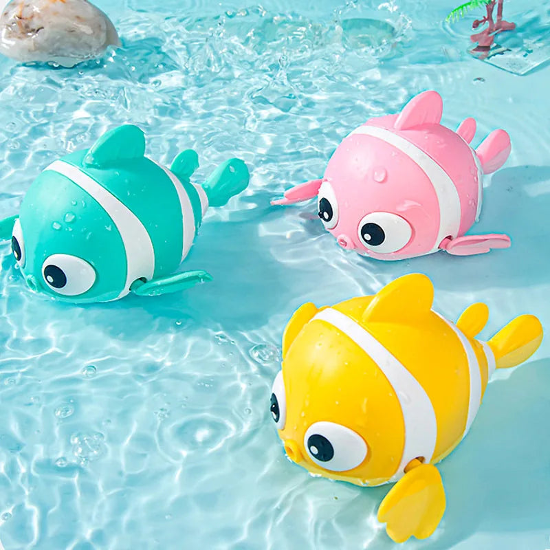 Baby Bath Toys Cute Swimming Fish Cartoon Animal Floating Wind Up Toys Water Game Classic Clockwork Toys For Toddlers