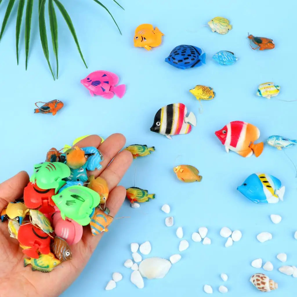 20Pcs Tropical Fish Figure Play Set with Plastic Fish Toys Fake Small Plastic Fish Assorted Fishes Baby Bath Toy