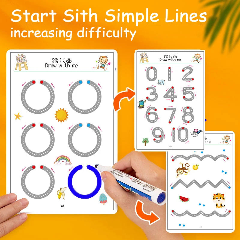 136Page Children Montessori Drawing Toy Pen Control Training Color Shape Math Match Game Set Toddler Learning Educational Toy