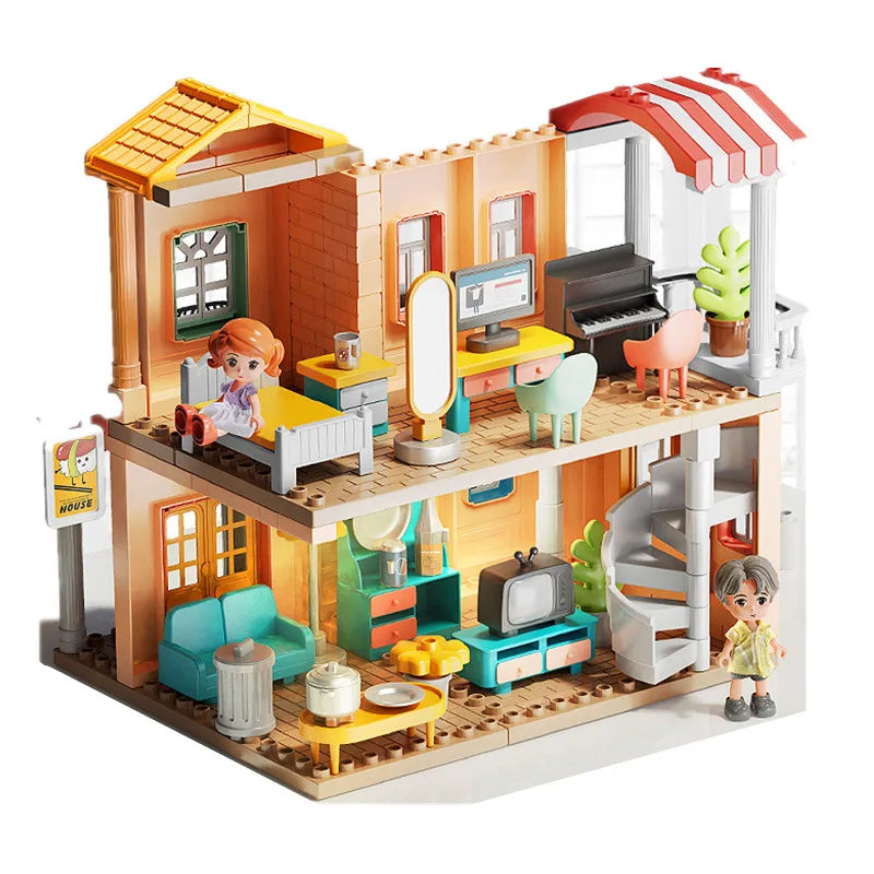 Big Building Blocks Doll House Parts Kitchen Bedroom Bathroom Living Room Sofa Bunk Bed Piano Lamp Compatible Large Bricks Toys