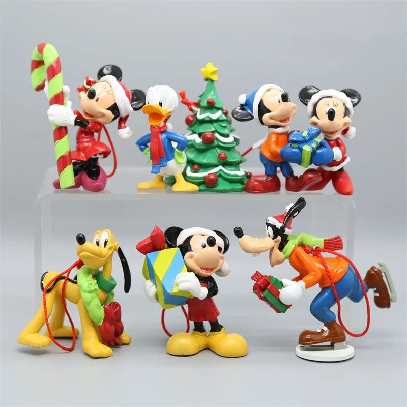 6Pcs/Set Disney Mickey Mouse Minnie Goofy Plut Donald Duck Daisy Christmas Series Anime Model Toy Collection Ornaments Xmas Gift