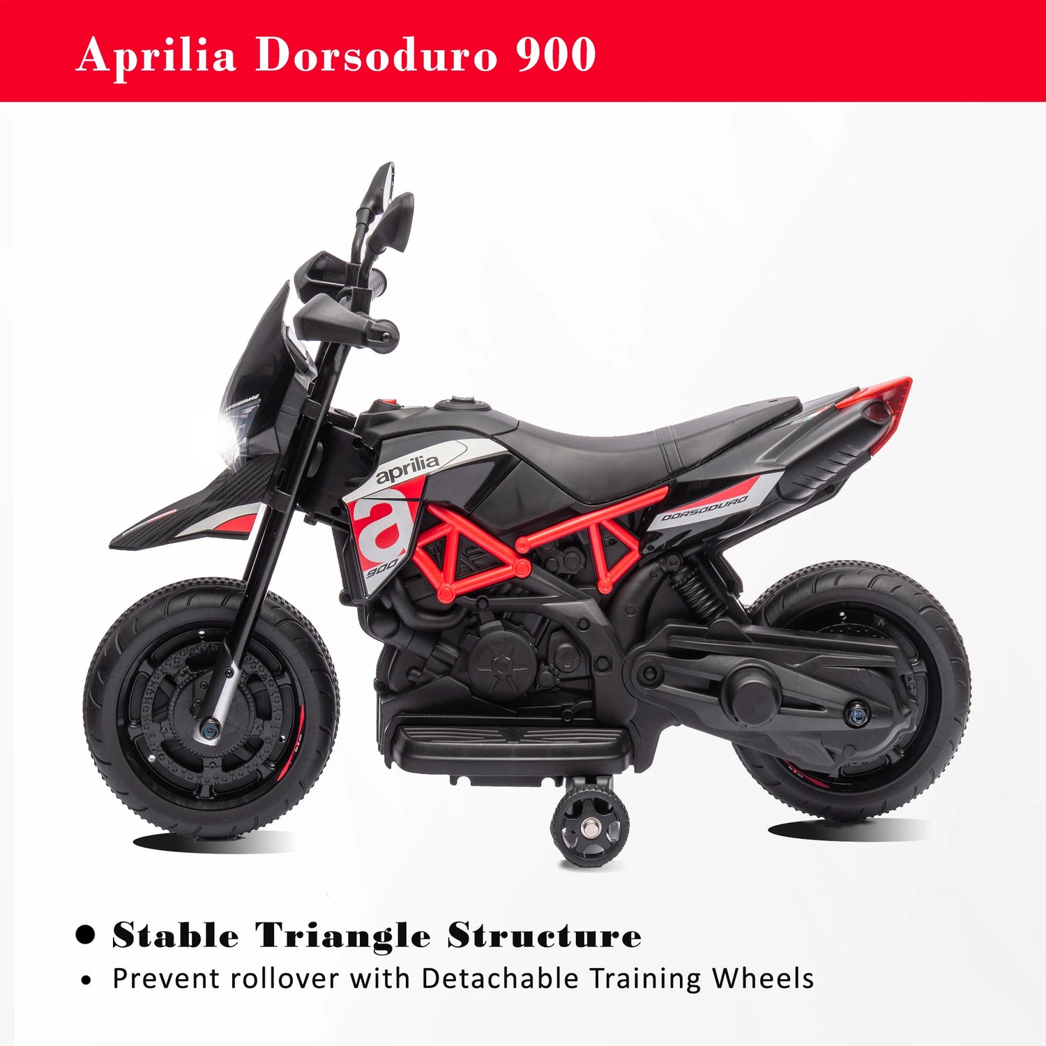 Red, Licensed Aprilia Electric Motorcycle, 6V Kids Motorcycle, Ride On Toy w/Training Wheels, LED Lights, Sounds &amp; Music, Batter