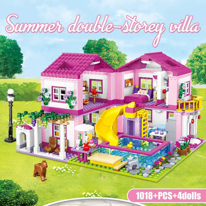 City House Summer Holiday Villa Castle Building Blocks Sets Figures Swimming Pool DIY Toy For Kids Friends Girls Birthday Gift