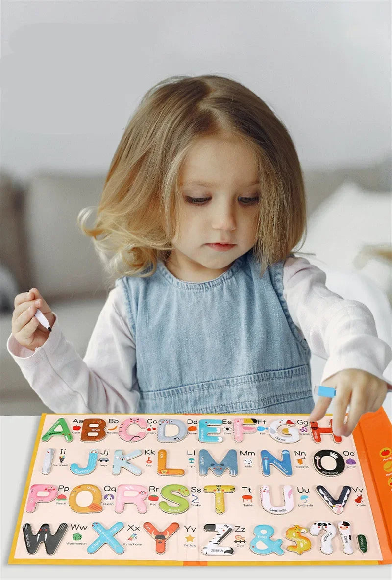 Baby Montessori Wooden Education Fridge Magnet 26 Alphabet Toys Learn Letter Matching Puzzle Magnetic Alphabet Book Toys For Kid