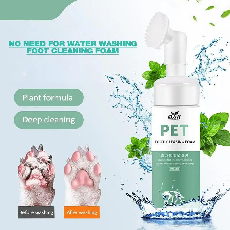 Pet Foot Paw Cleaner 150ml No-Rinse Shampoo Paw Foam Cleaner With Silicone Brush Head Massager For Cats Dogs Grooming Supplies