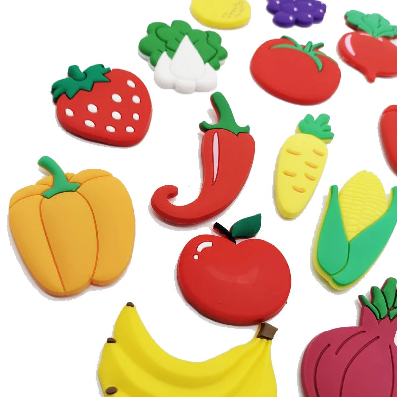 24Pcs/Set Simulated Fruits and Vegetables Fridge Magnets Cartoon PVC Stickers Kids Learning Toys Magnetic Refrigerator Magnets