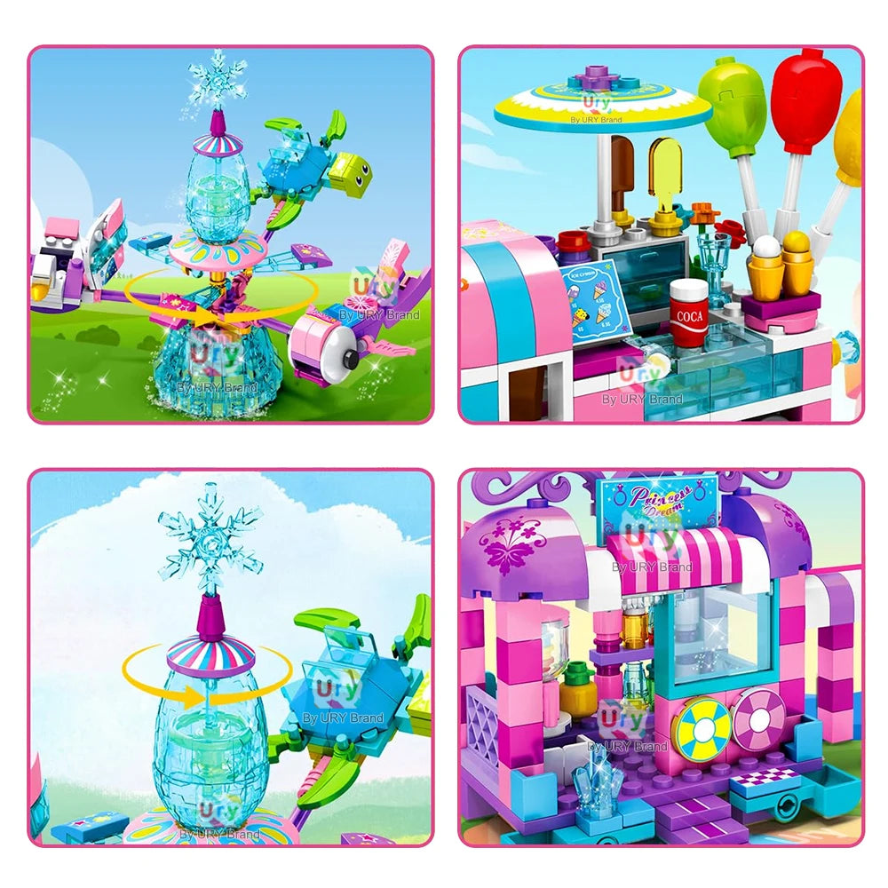 Friends Summer  Amusement Park Holiday Seaside Slide Rotating Chair MOC Building Blocks Sets Figures Toy for Girl Christmas Gift