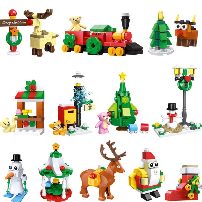 Christmas Action Figures Blocks Toy Santa Claus Reindeer Building Bricks Toys Gift