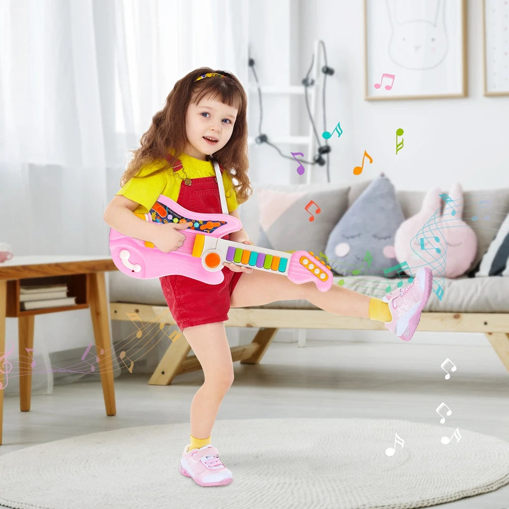 2 In 1 Electric Kids Guitar Toy Foldable Toy Guitar Piano Beginners Musical Instruments Early Education Best Gift for Boys Girls