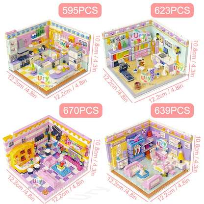 Friends Mini Bricks Girls Bedroom Morden Princess Set Playground House Designer DIY Building Block Toys for Kids Christmas Gifts