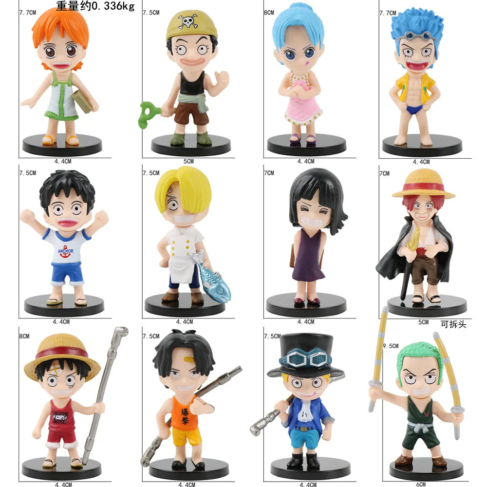 12Pcs/Set Anime One Piece Figures PVC Action Model Dolls Toys Cute Luffy Nami Zoro Collection Brinquedos Full Set Hot Sale