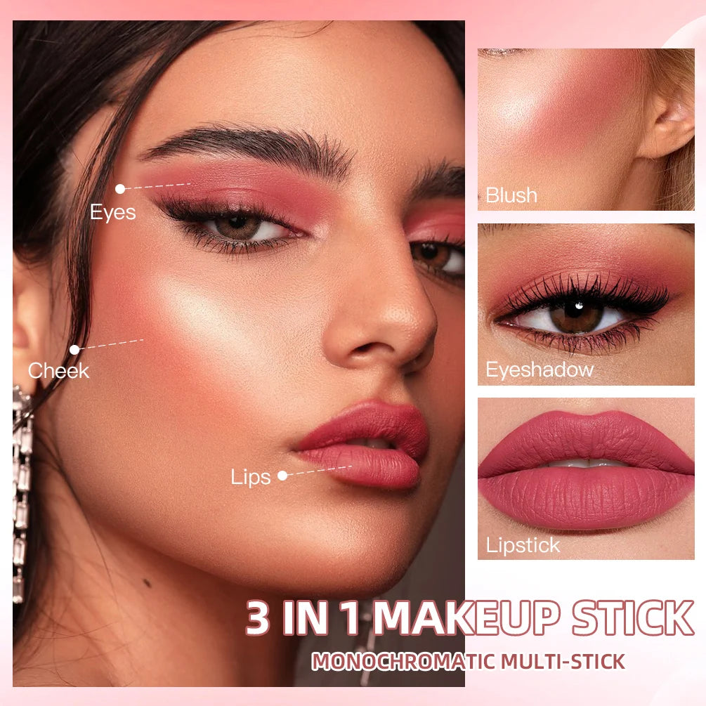 3-in-1 Cheek Blush Stick Lip Tinted Eyes Cheek Lips Brighten Cream