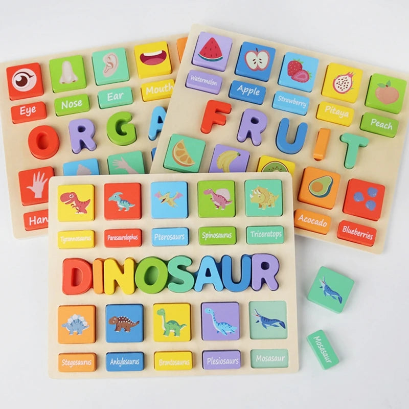 Baby Puzzle Toys Name Puzzle With Animals Sorter Early Learning Wooden Jigsaw Alphabet Puzzles Preschool Educational Infant Gift