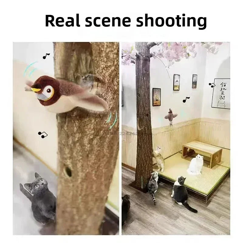 Interactive Cat Toys Rechargeable Flying Bird Rat Cat Toy Chirping Flapping Bird Can Add Catnip Touch Activated Cute Plush Toy