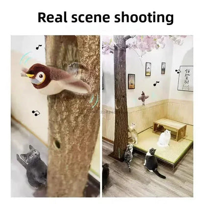 Interactive Cat Toys Rechargeable Flying Bird Rat Cat Toy Chirping Flapping Bird Can Add Catnip Touch Activated Cute Plush Toy