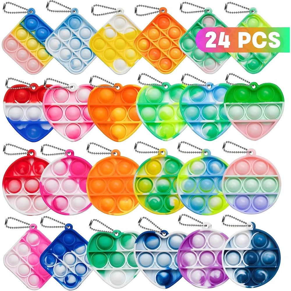 24PCS Pop Fidget Toys Party Favors 3 Shape Pop Keychain Toys Fidgets Packs Relaxing Stress Relief Sensory Toys Gift for Girl Boy