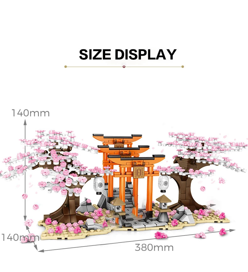 SEMBO BLOCK Sakura Street View Blocks City Cherry Blossom Japanese Sakura Tree Diy House Mini Model Building Children Toys