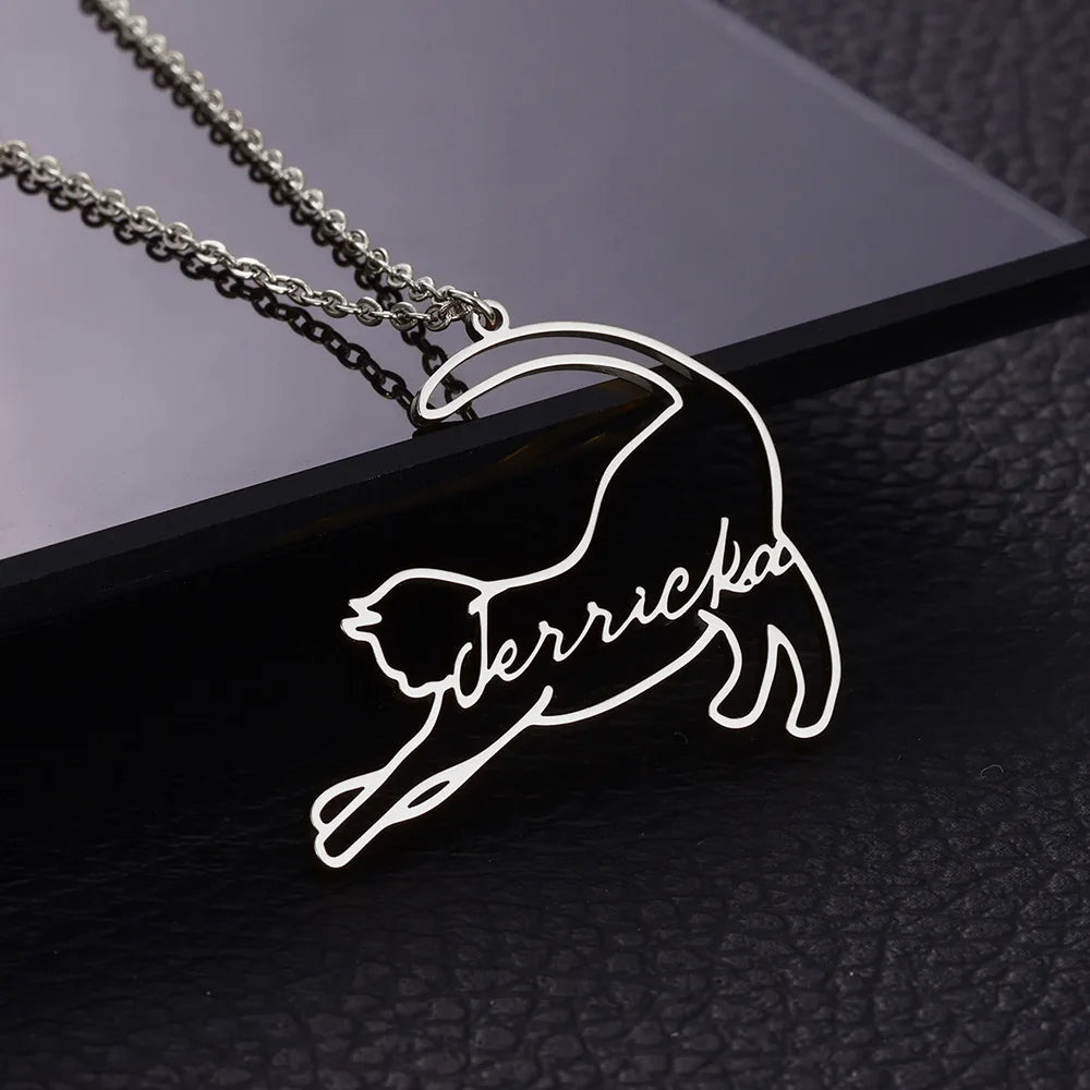 Naughty Cat Collar Name Customized Necklaces For Women Men Hollow Pet Letter Choker Stainless Steel Jewelry Cats Lovers Gifts ﻿