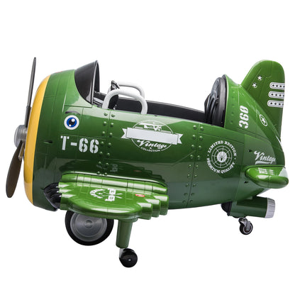 12V Electric Kids Ride on Toy Plane with USB, FM, Wind-Driven Propeller, 360-Degree Rotating by 2 Joysticks, Remote Control for