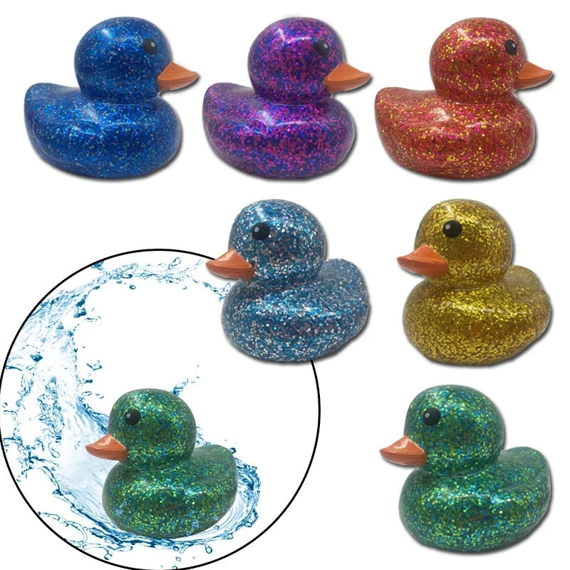 6PCS/SET Squeeze-sounding Dabbling 80MM Rubber Ducks Baby Shower Water Bathing Floating Toys Vinyl Glitter Duck With BB Sounds