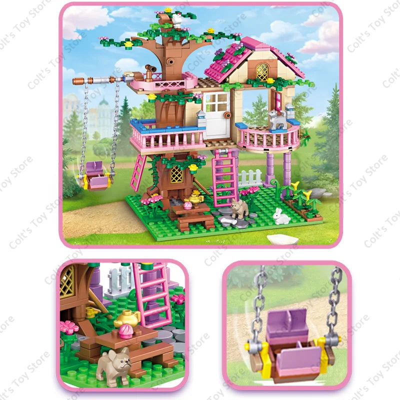 Girls Friendship Tree House Building Blocks Villa Castle Model Girl&