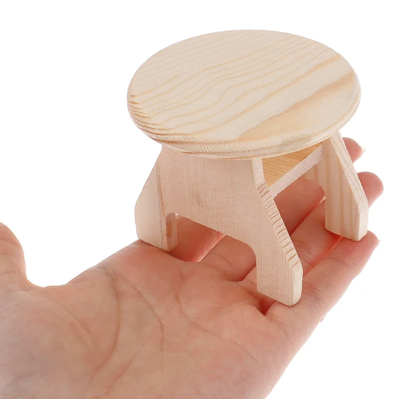 Dollhouse Mini Round Coffee Table Furniture Miniature Dollhouse Decor Wooden Handmade Bedside Table With Cabinets Wardrobe