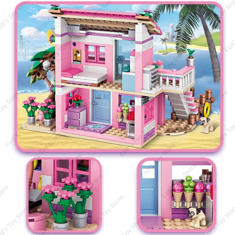 Hot Friends City House Summer Holiday Seaside Villa Apartment Building Blocks Sets Figures DIY Toys for Kid Girls Christmas Gift