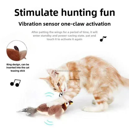 Interactive Cat Toys Rechargeable Flying Bird Rat Cat Toy Chirping Flapping Bird Can Add Catnip Touch Activated Cute Plush Toy