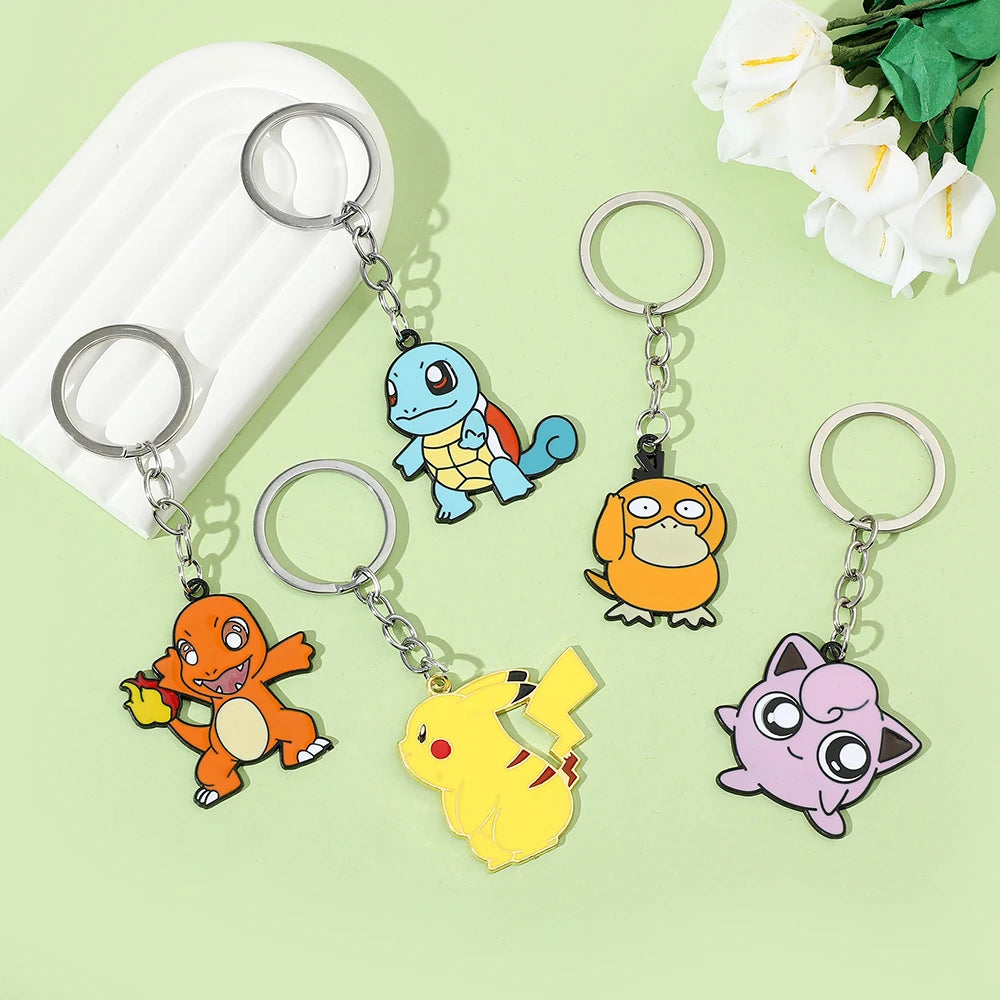 Wholesale Kawaii  Jigglypuff Pink Girl Keychains for Kids Cute Anime Pikachu Squirtle Psyduck Charmander Souvenirs Gift